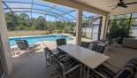 View from covered lanai towards pool & spa - fence ensures privacy by the pool - www.iwantavilla.com is your first choice of Villa rentals in Orlando direct with owner