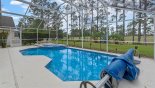 Newton 6 Villa rental near Disney with View of pool & spa showing privacy hedge to left side - unfortunately the pool blanket spoils the view