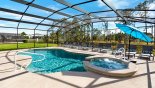 Spacious rental Solterra Resort Villa in Orlando complete with stunning South facing pool deck with lagoon style pool, spa and open meadow views