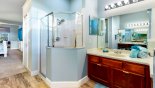 Villa rentals near Disney direct with owner, check out the Master ensuite bathroom #1 with roman bath, walk-in shower, his & hers sinks & separate WC