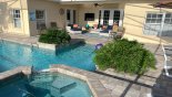 Spacious rental Formosa Gardens Villa in Orlando complete with stunning View from spa towards covered lanai with soft seating & wall mounted LCD Roku TV