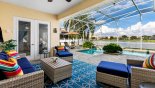 Spacious rental Formosa Gardens Villa in Orlando complete with stunning Covered lanai viewed towards pool & spa with glorious lake views