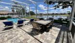 View of patio dining are towards pool - www.iwantavilla.com is the best in Orlando vacation Villa rentals