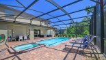 Spacious rental Windsor at Westside Villa in Orlando complete with stunning Pool deck viewed towards covered lanai