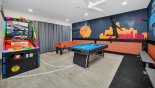 Villa rentals in Orlando, check out the NBA themed games room with basketball game, pool table, table foosball & Roku enabled LCD TV